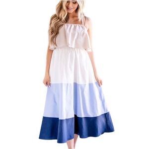 VICI x Destiny Tiered Midi Dress Colorblock Brunch Vacation Beach Size Small